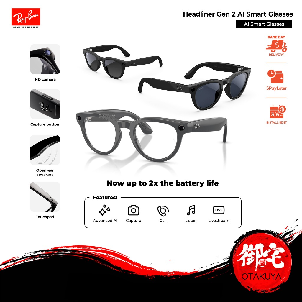 【9.25 SALE】Rayban Gen 2 Ray-Ban Headliner SmartGlass AI Device AI Smart Glass AI Glasses (Gen 2)