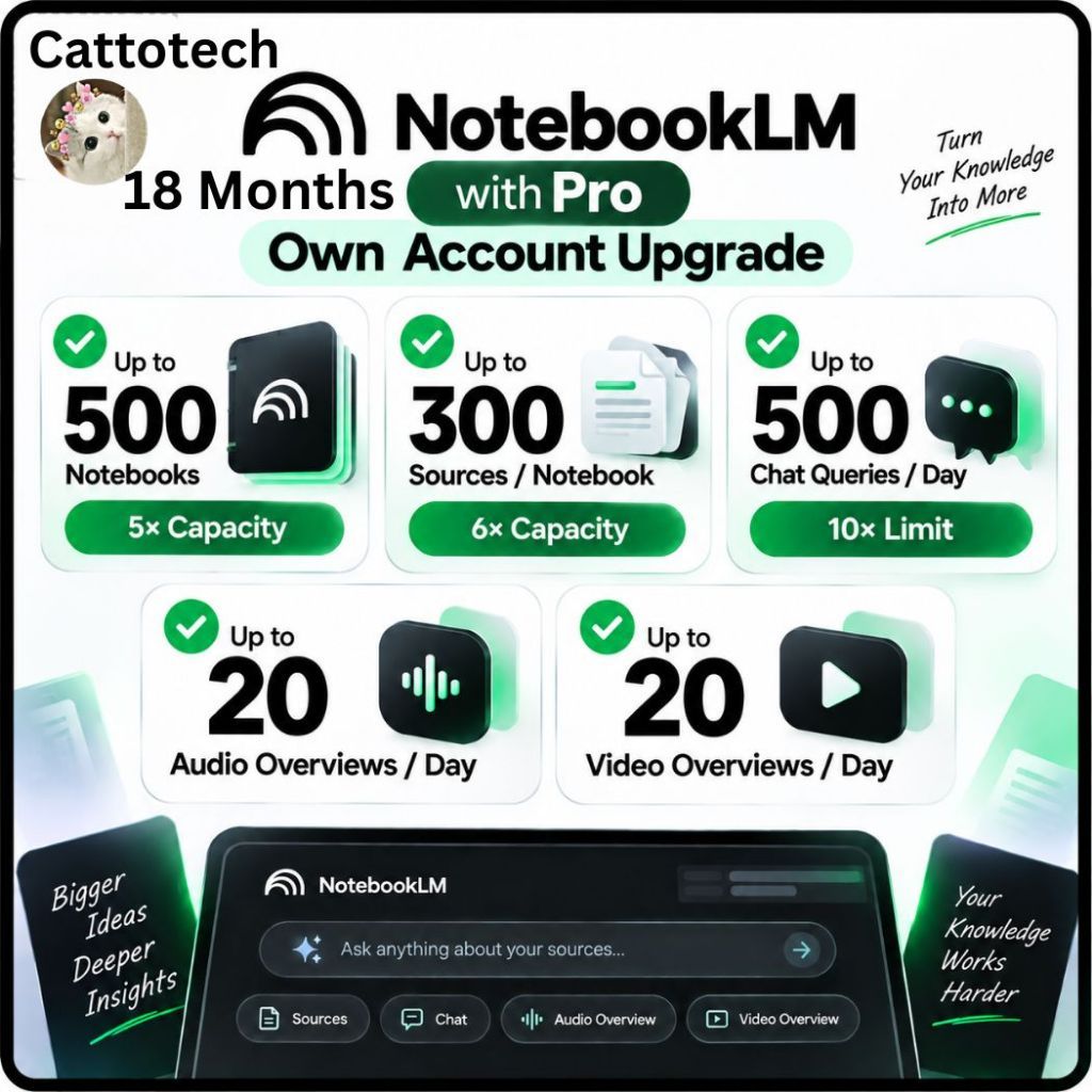 18 Months Gemini Notebook, NotebookLM Pro, Google AI Pro, Own Account Upgrade, Higher Limits, 500 Notebooks 300 sources