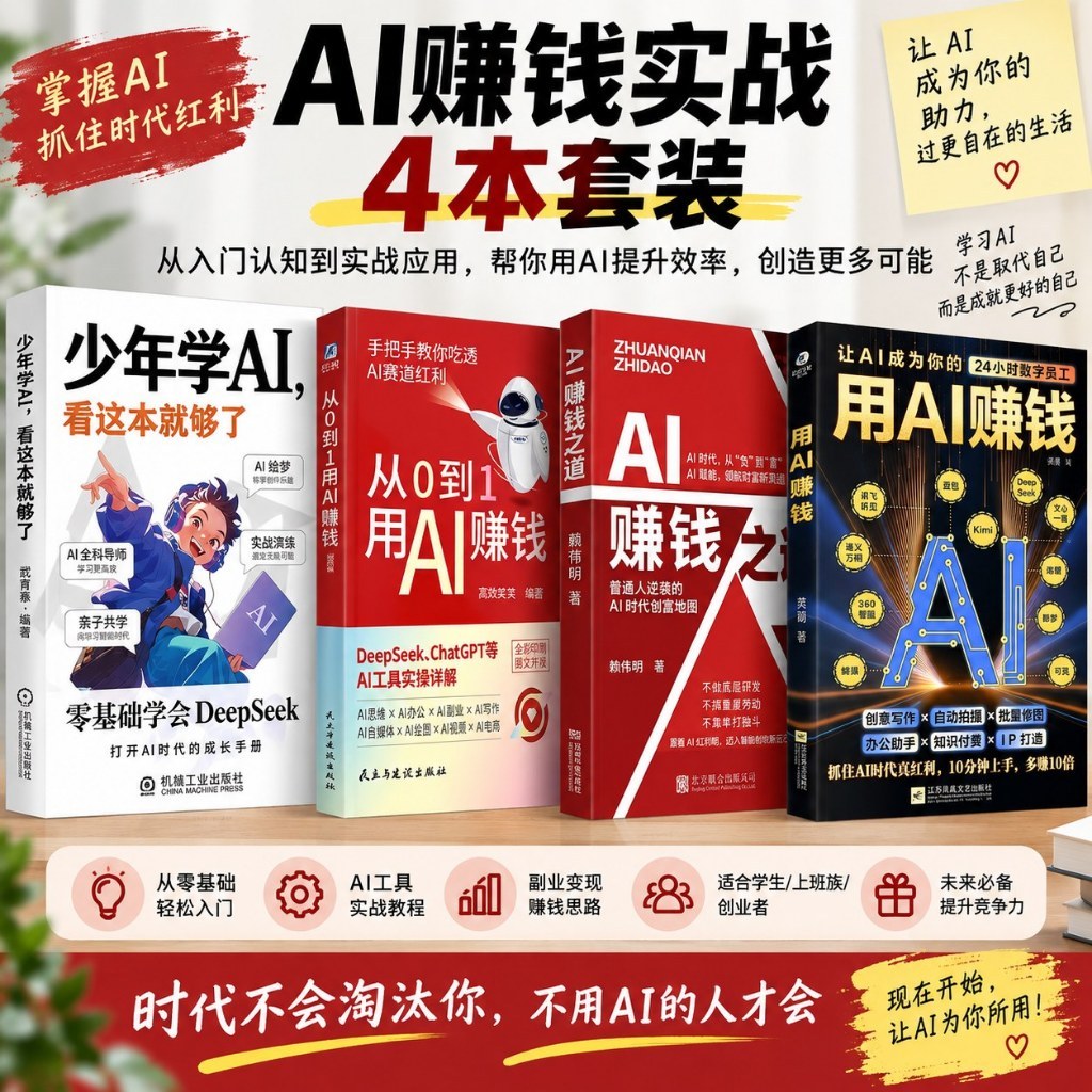 🌟AI赚钱套装🌟《从0到1用AI赚钱/用ai赚钱/ai赚钱之道/少年学ai看这本就够了》成为AI时代的领军人物 中文书籍 自我提升