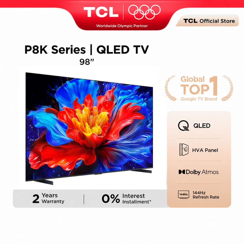 TCL 98" QLED TV with 144Hz Refresh Rate, Dolby Vision•Atmos, ONKYO, Multiple Eye Care 98P8K