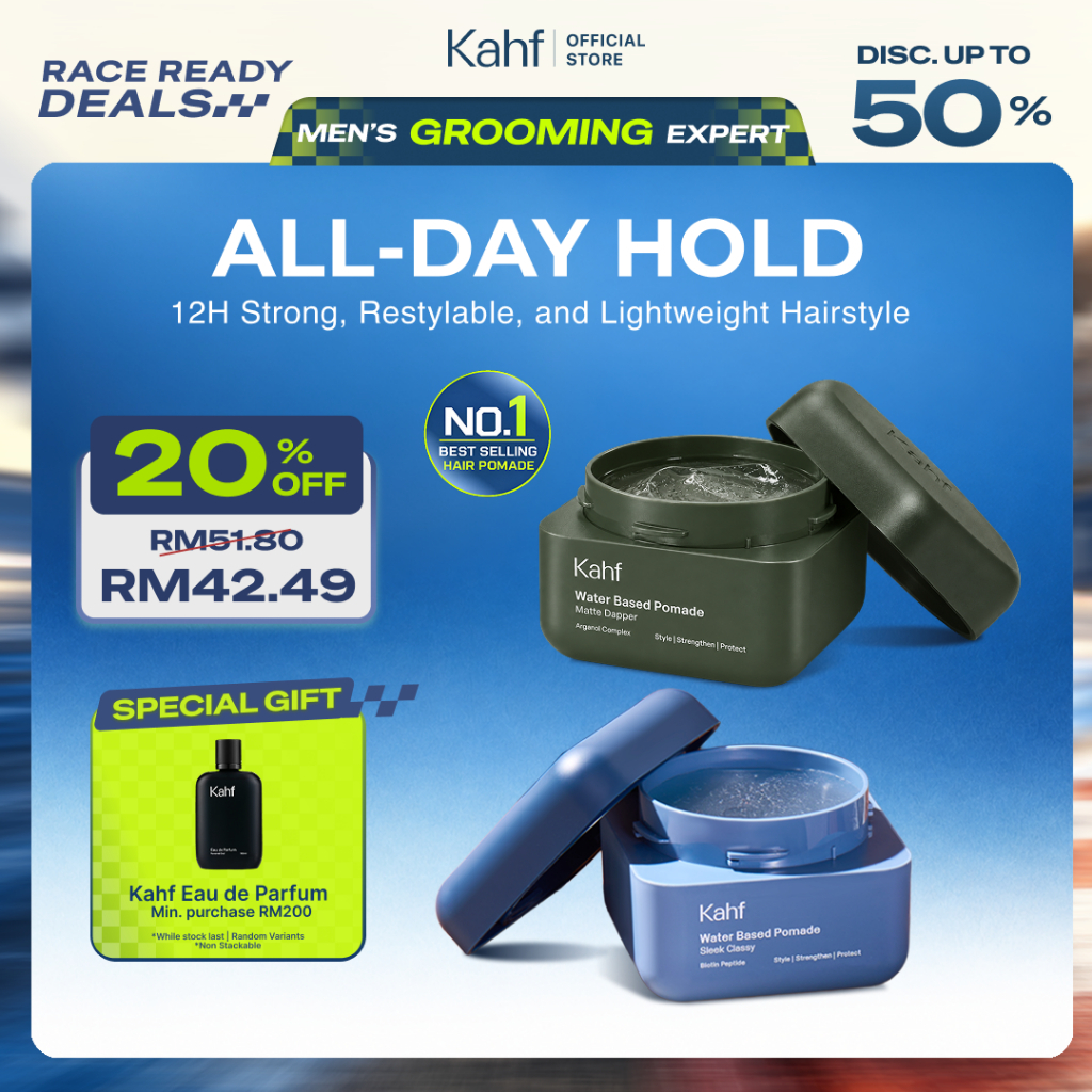 Kahf Water Based Pomade -12h Strong Hair Styling Product - Easy Wash Easy Application