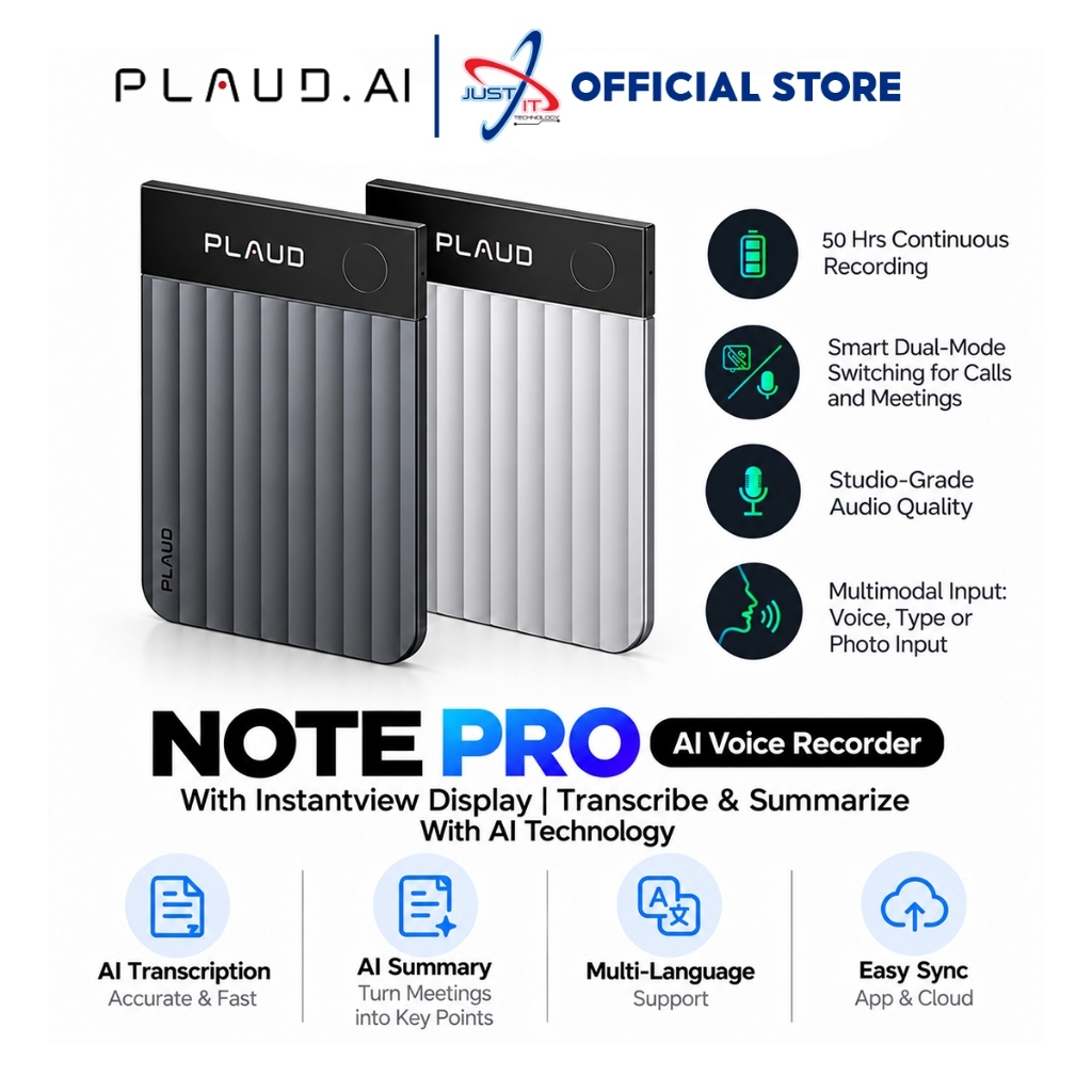 PLAUD AI NOTE PRO AI VOICE RECORDER WITH INSTANTVIEW DISPLAY | TRANSCRIBE & SUMMARIZE WITH AI TECHNOLOGY
