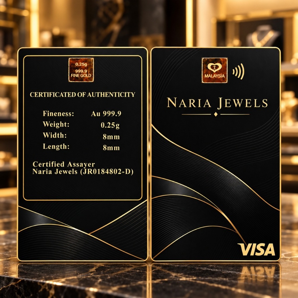 Naria 999.9/24K Gold Bar 0.25gm Visa Card Design Emas Tulen Gold Investment Pelaburan Emas Hadiah Premium Credit Card