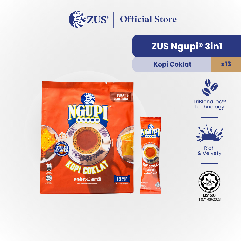 ZUS Ngupi® 3in1 Instant Coffee - Kopi Coklat - 13 Sticks