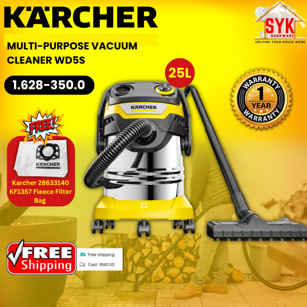 SYK(FREE SHIPPING)Karcher WD5S 25L Multipurpose Vacuum Cleaner Home Appliances Mesin Vakum Penyedut Habuk 16283500