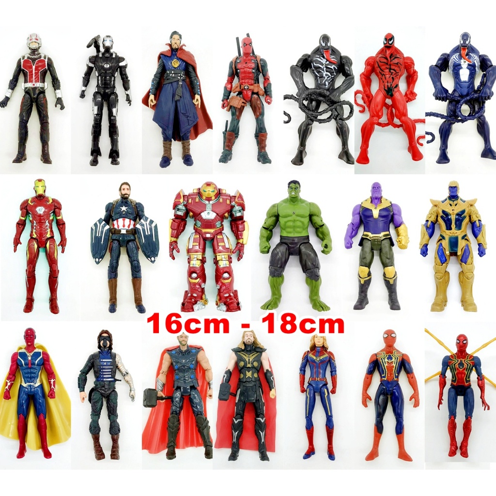 SuperHero 16cm Action Figure Ironman Superman Thor Spiderman Hulk Batman Venom Captain America Mainan Budak Cake Topper