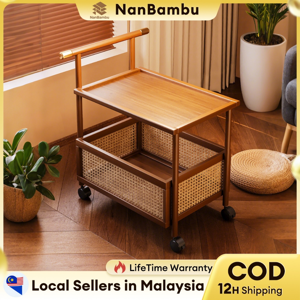 NanBambu Bamboo Movable Kitchen Rack Trolley 50/70CM Coffee Table Sofa Side Kitchen Cabinet 推车/厨房架