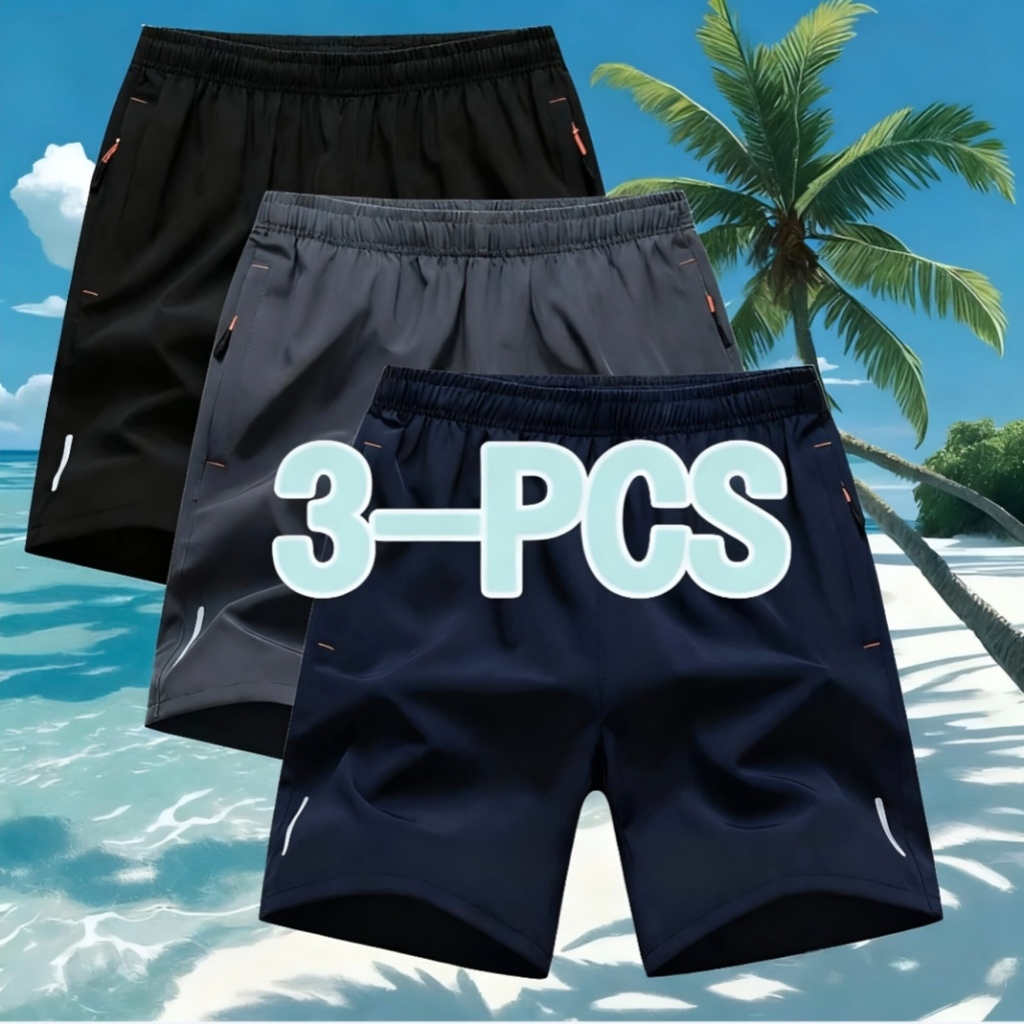 Men's Sports Casual Shorts 2025 New Ice Silk Quick Drying Loose Pants Fashion Beach Shorts with 2 Zipper Pockets