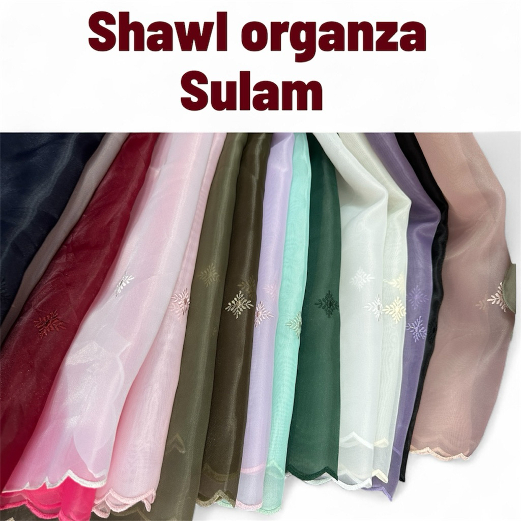 Shawl Oragandi Embroidered Malay Organza Shawl Scarf Klasik look Selendang Bahu Sulam / Premium Veil organza Offwhite