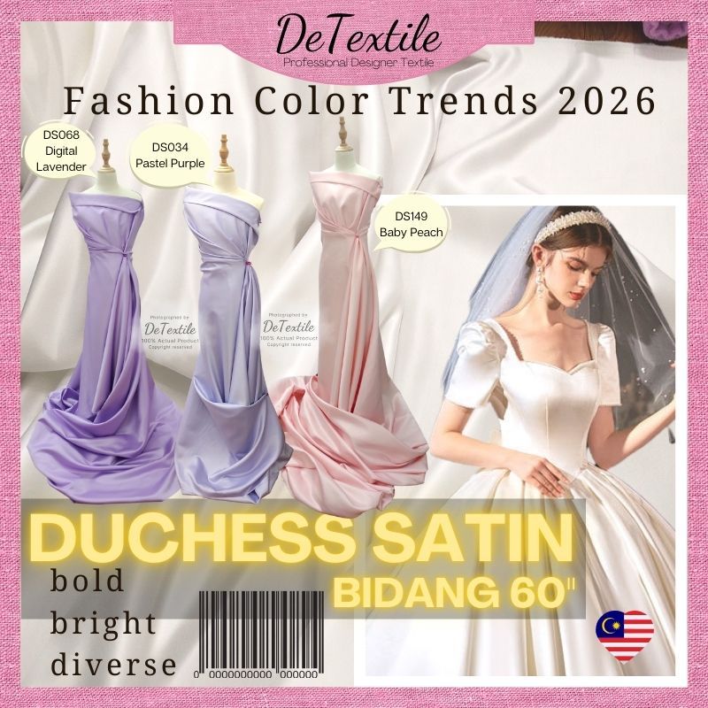 DeTextile Heavy Premium Duchess Satin Bridal Satin Fabric for Wedding Gown Kain Baju Nikah Bidang 60" Kain Dutches Murah
