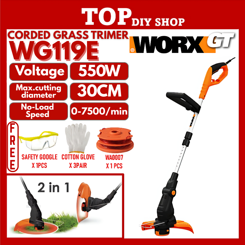 WORX WG119E Mesin Potong Rumput Worx Grass Cutter Corded Worx Grass Trimmer Mesin Rumput Elektrik 割草機 Pemotong Rumput