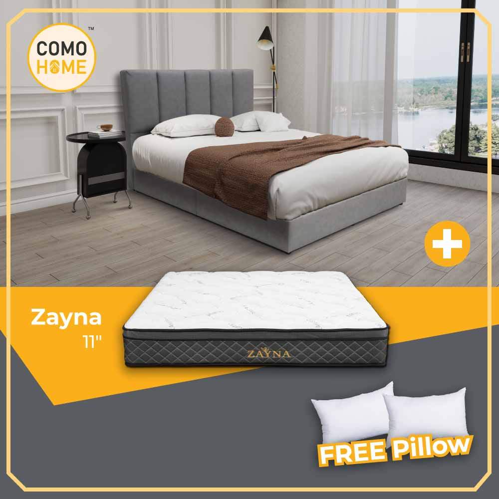 [FREE INSTALLATION + FREE Pillow] Como Home Easy Clean Bedframe +11" Spring Mattress | Full Set