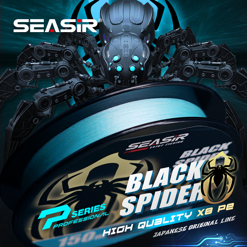 Seasir P-Series Black Spider x8 Braided PE Fishing Line Ice Blue 8 Strands Pe Fishing Main Line 150M 16-40Lb Upgrade
