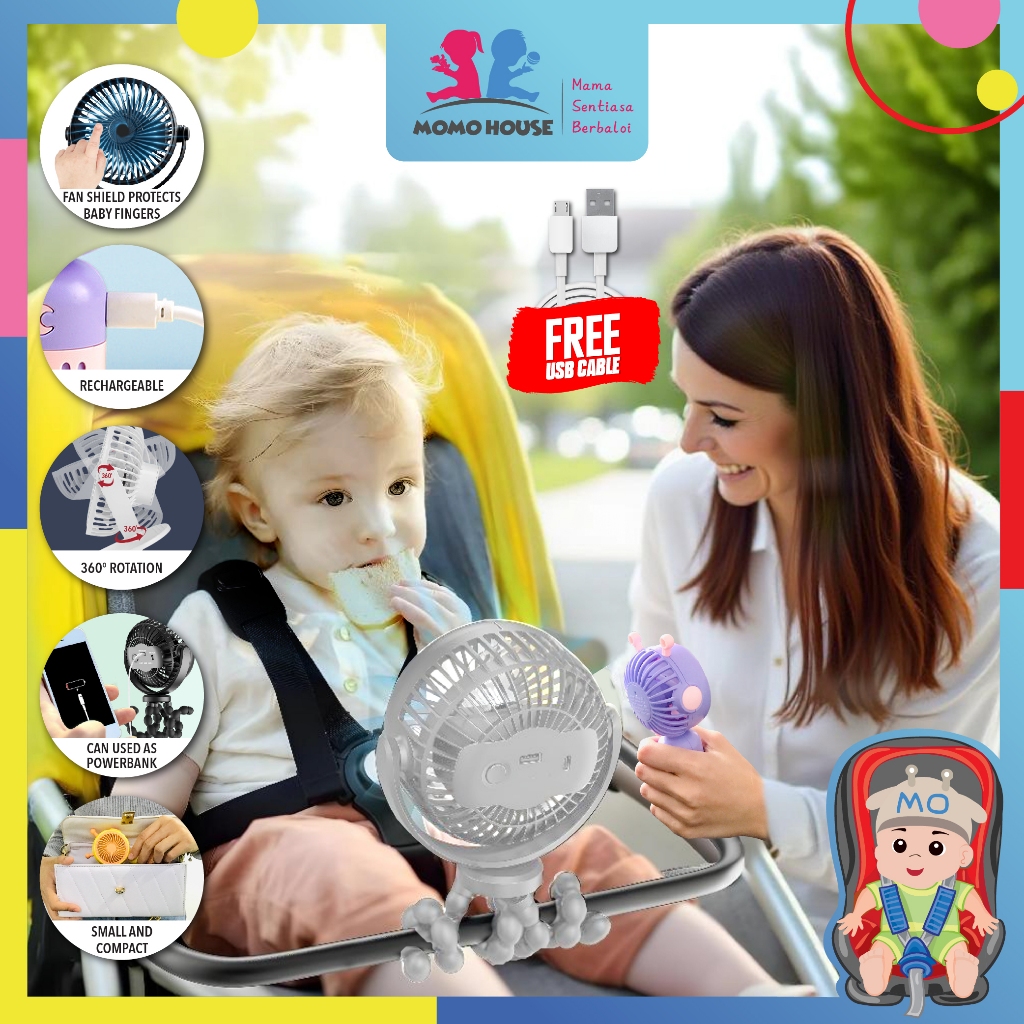 Portable Mini Fan Kipas USB Kipas Mini Kipas Camping Kipas Stroller Kipas Baby Fan Mini Clip Fan Table Fan Rechargeble