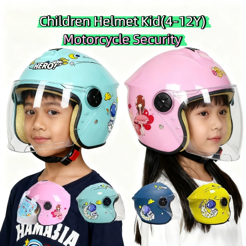 Children kid motor ​helmet security protection cartoon topi keledar budak kanak half face double lens (4-12Y) 儿童头盔