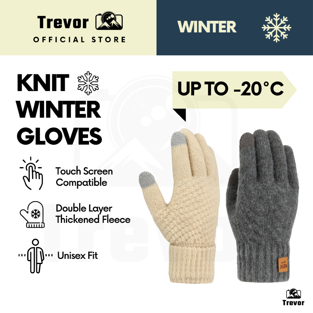 TREVOR Knit Winter Gloves – Wool Fleece Unisex Warm Thick Touch Screen Autumn Fluffy Sarung Tangan Sejuk 保暖手套