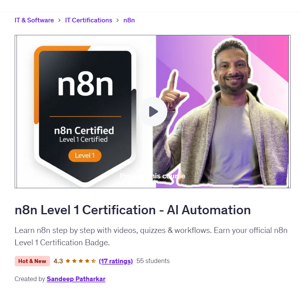 [n8n Video Course] n8n Level 1 Certification - AI Automation | Learn n8n Video Course | Ai Automation