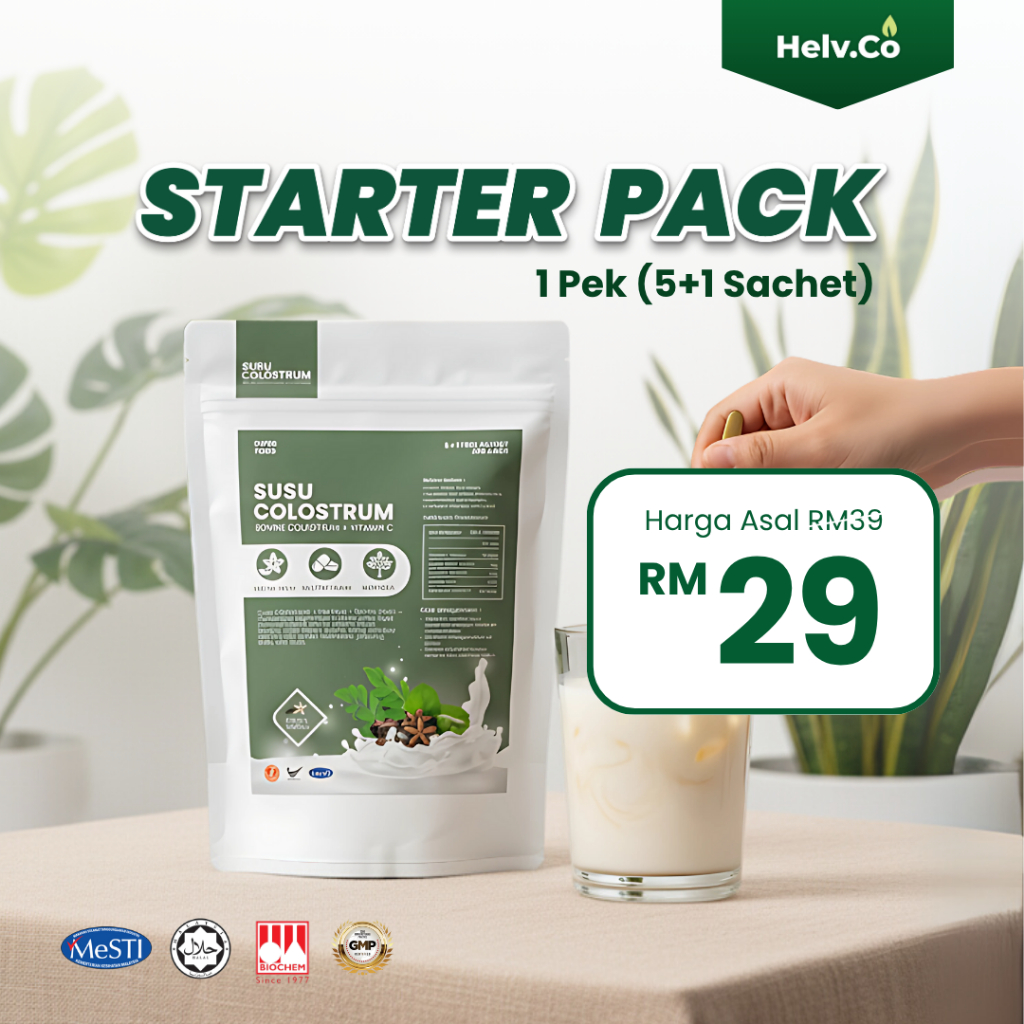 [SET SACHET] Sachet 5 + 1 Free Susu Colostrum Helv.co | Susu Lengkap Sacha Inchi, Moringa & Vitamin C | Perisa Vanilla
