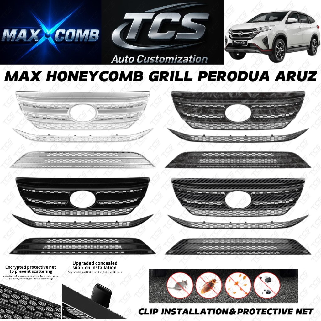 TCS PERODUA ARUZ CAR MOSQUITO MAX HONEYCOMB GRILL COVER ACCCESSORIES PNP CLIP INSTALLATION PROTECTIVE NET MAXCOMB
