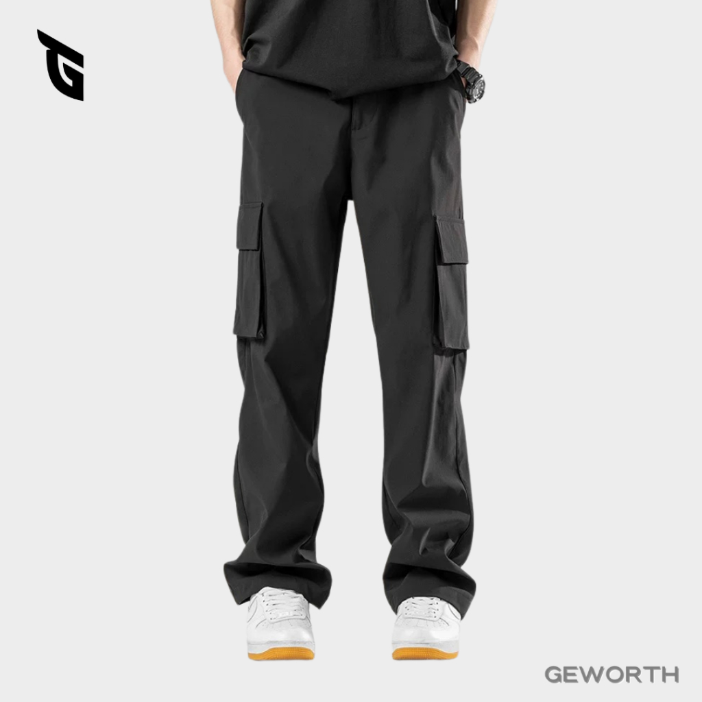 GEWORTH Mens Cargo Pants Oversize Khaki Multi-pocket Straight Cut Casual Men Seluar Panjang  Slack