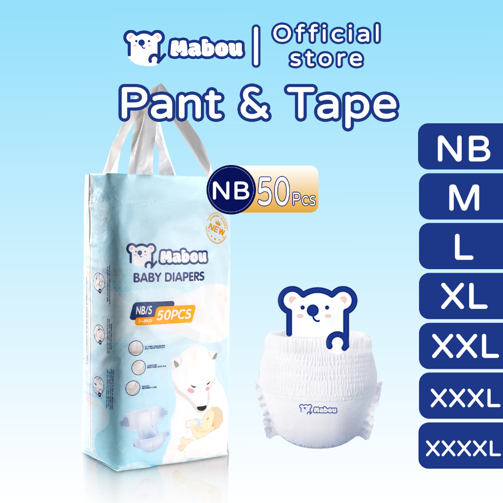 Mabou Baby Diaper Pants And Tape Premium Diapers NB/M/L/XL/XXL/XXXL/XXXXL Pull-up Pants Leak-proof