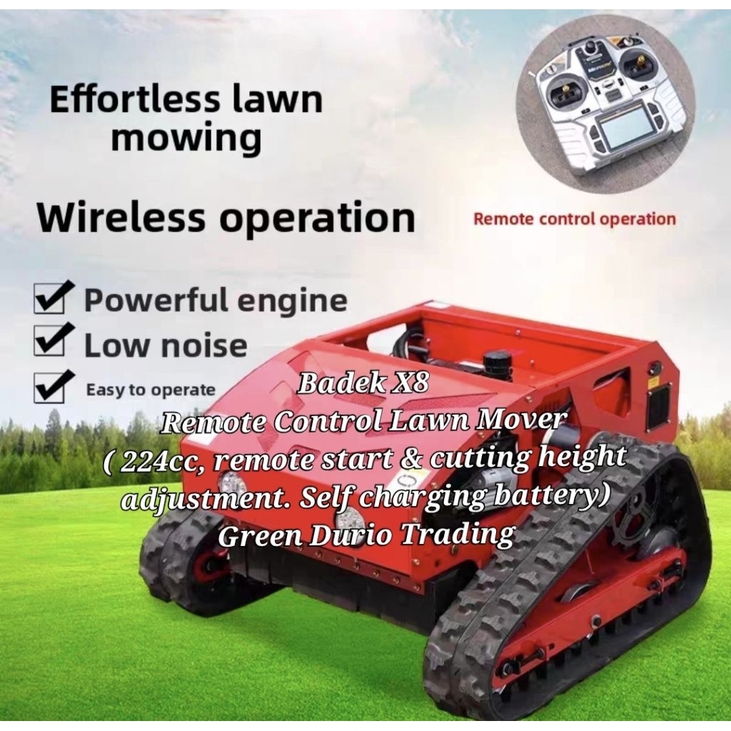 RC REMOTE CONTROL LAWN MOVER (GRASS CUTTER)  BADEK X8- Mesin Potong Rumput Remote Control. Enjin 224cc. Remote Starter