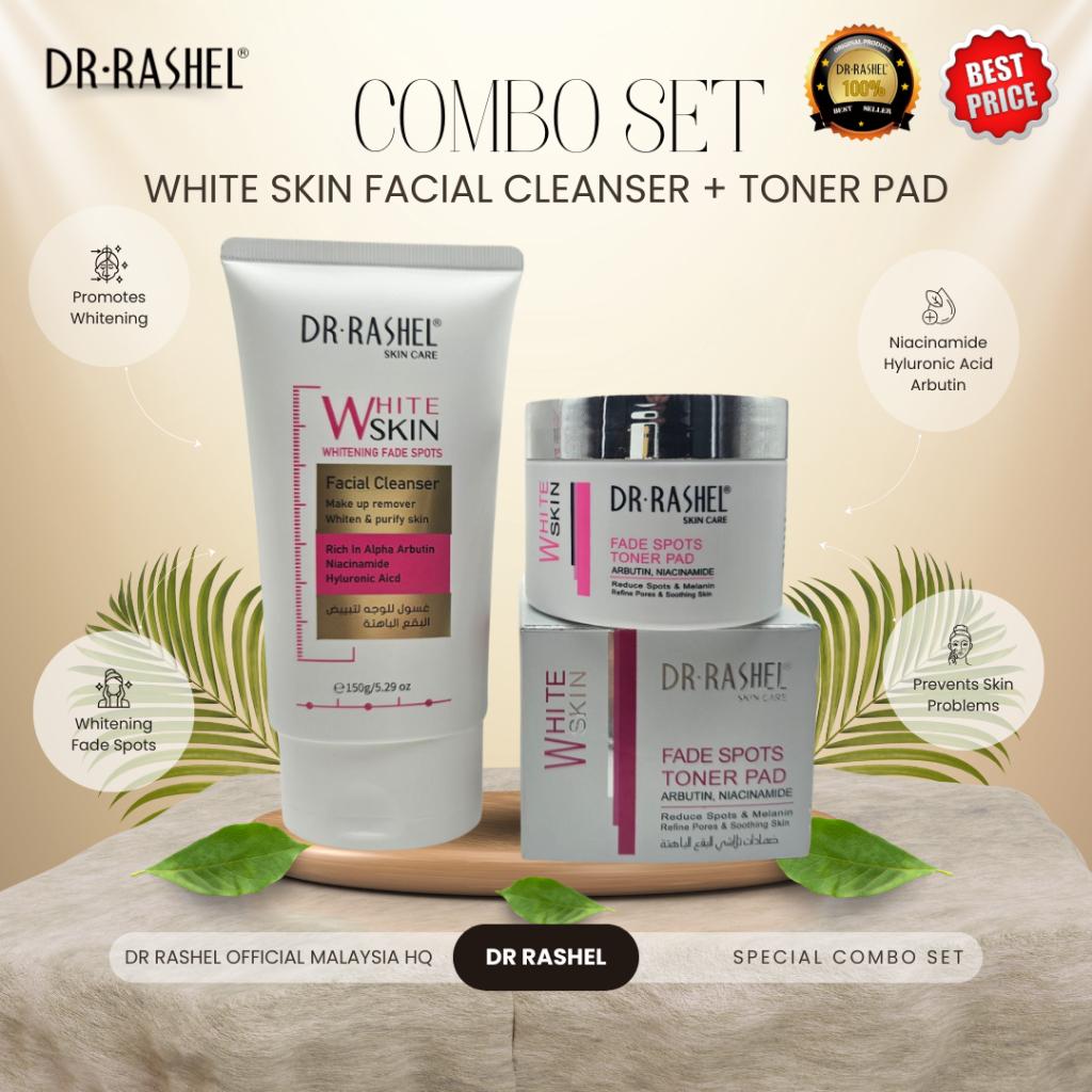 COMBO SET WHITE SKIN NIACINAMIDE ARBUTIN CLEANSER + TONER PAD BY DR RASHEL
