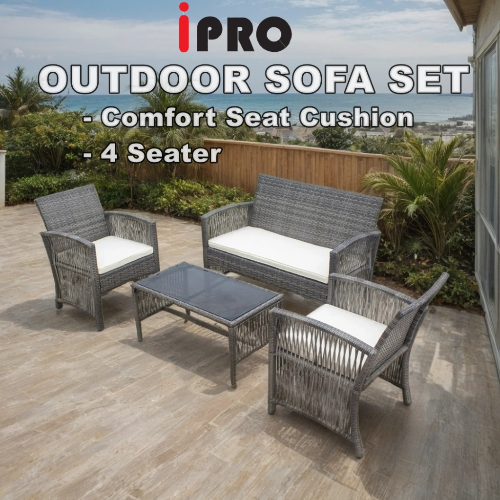 IPRO Outdoor Rattan Sofa Garden Outdoor Table and Chair Set  Balcony Sofa Rotan Meja Kerusi Taman