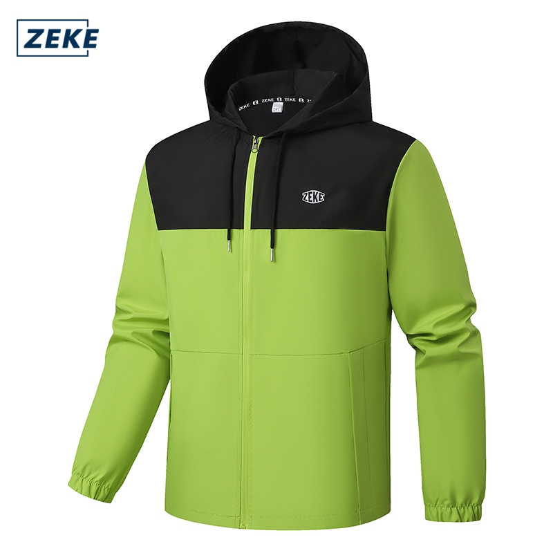 ZEKE C0050 Waterproof Two-tone Jacket Men's Embroidered Logo Tops Menswear Casual Hooded