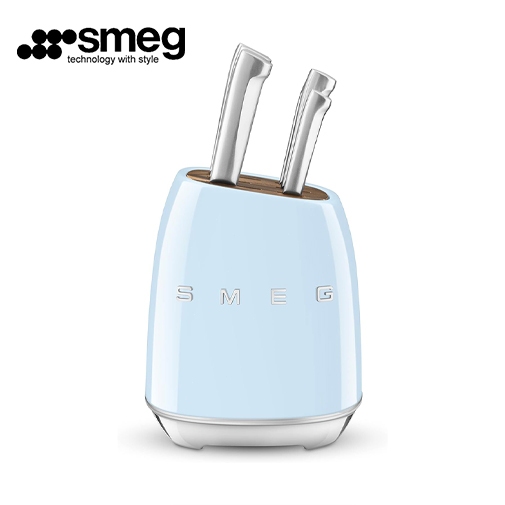 SMEG Knife Set 7pcs | Stainless Steel Kitchen Knives with Wooden Block | Retro Style Chef Knife Set for Home Cooking