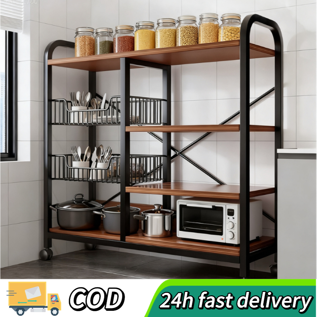 Wheeled kitchen storage rack, multi-tiered storage rack, multi-functional fruit and vegetable rack, suitable for family