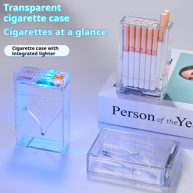 2in1Transparent Rechargeable Electric Lighter Cigarette Case Flip Top Moistureproof Stylish Electronic Cigarette Lighter
