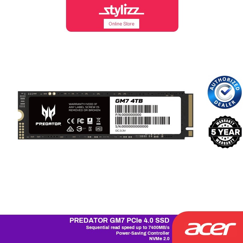 ACER PREDATOR GM7 PCIe 4.0 M.2 SSD - SEQUEANTIAL READ SPEED UP TO 7400MB/s, POWER-SAVING CONTROLLER,