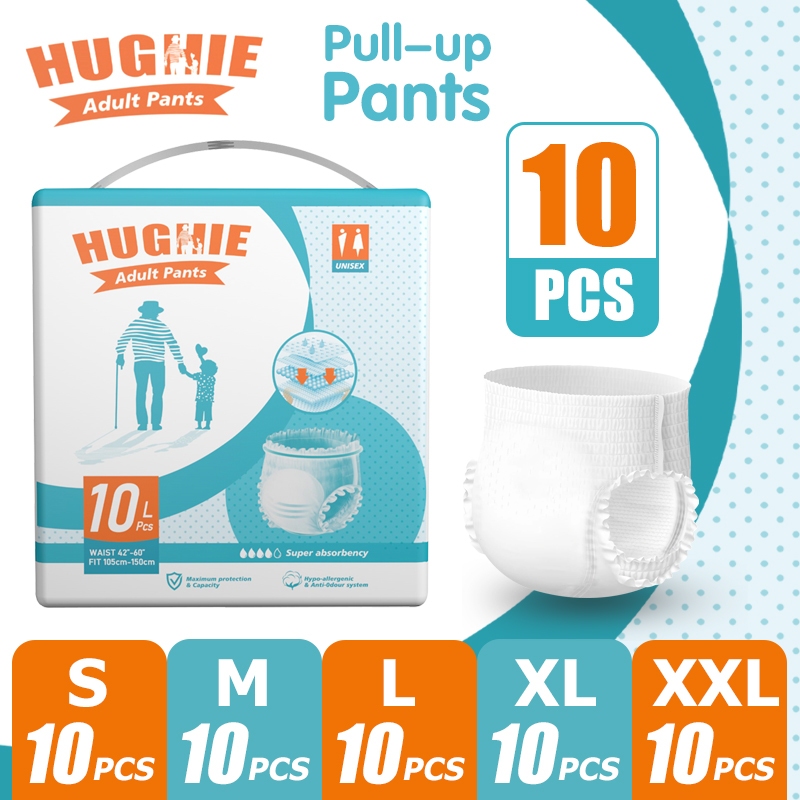 Hughie Lightweight Adult Diaper High Absorption 2000CC S/M/L/ XL/XXL(10pcs) Pants