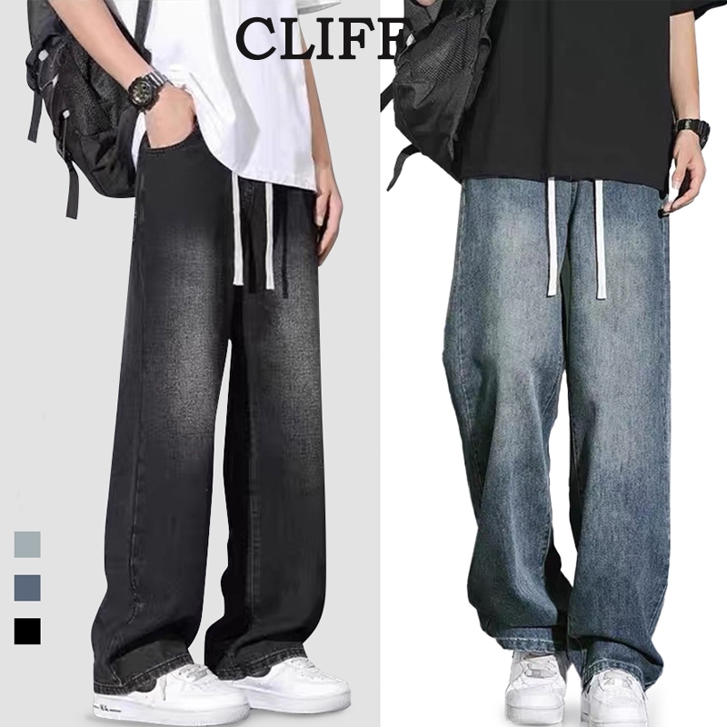 【Tempat Malaysia】CLIFF men  lurus lelaki Seluar jeans bergaya dengan warna gradien Biru retro Vintage Blue Gradient