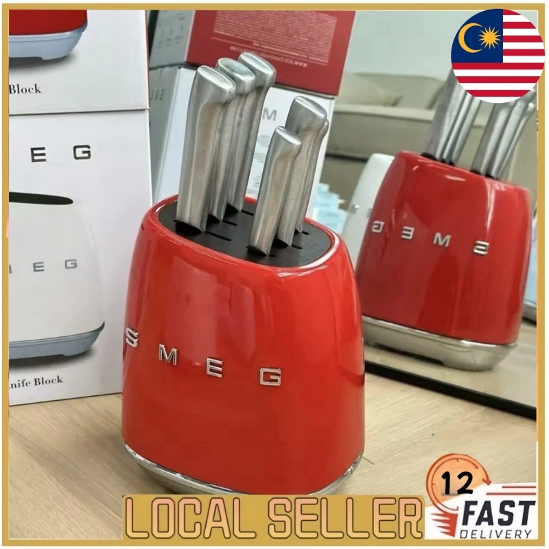 Same-day SMEG 6+1 Set Premium Stainless Steel Knife Block Set kitchen household antique knife set Pisau Knife Smeg