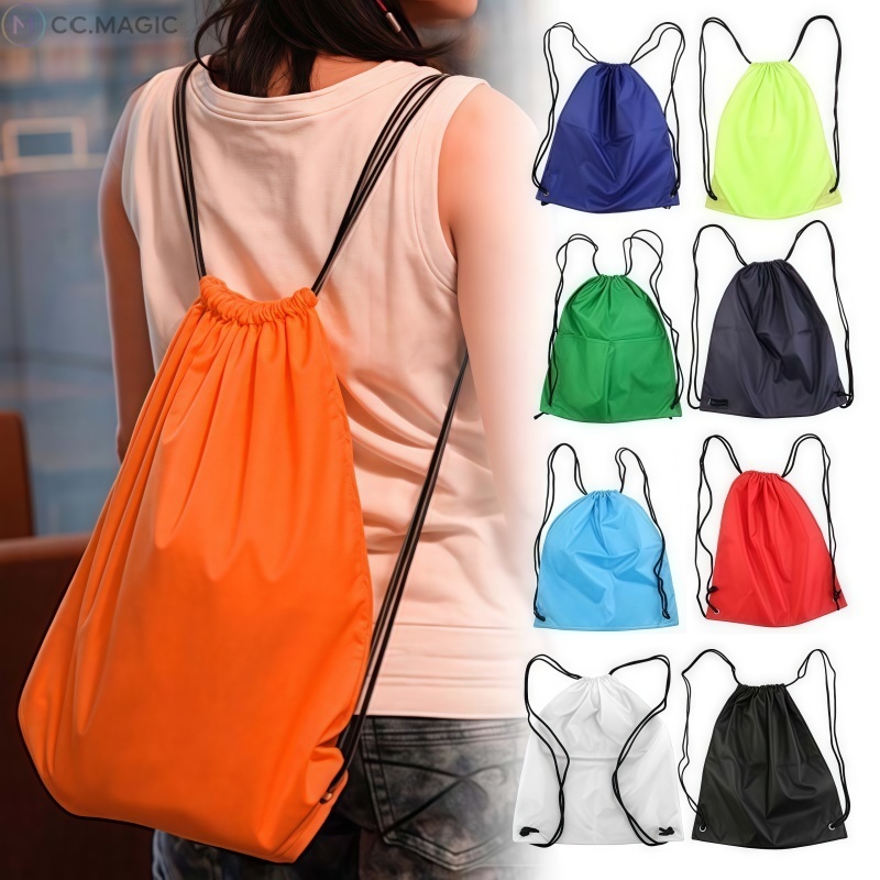 【Ready Stock】Drawstring Bag Custom Nama Logo QR Waterproof Besar Beg Serut Sport Gym Sekolah Tuition Backpack Travel