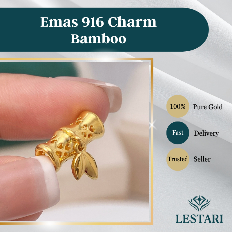 Emas 916 Charm Bamboo I Gold 916 Bamboo Charm｜916竹节弯管吊坠手串