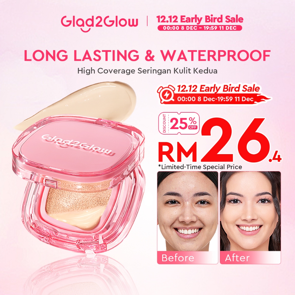 Glad2Glow Perfect Cover Cushion Foundation full coverage oil Control Concealer Long-Lasting Waterproof Makeup