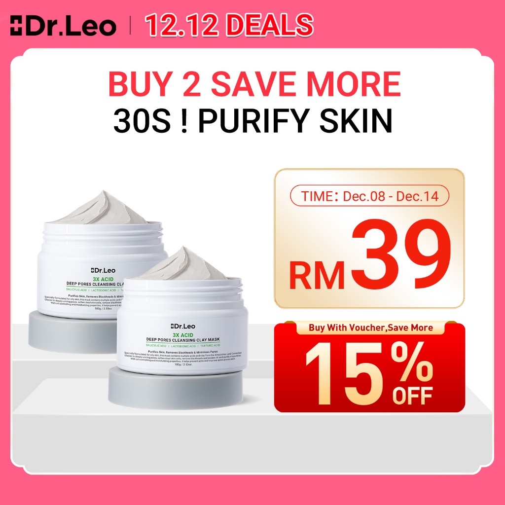 Dr.Leo Blackhead Removal Clay Mask Deep Pores Acid Clay Mask Pembersihan Mendalam, Buang Komedon Kawalan Minyak