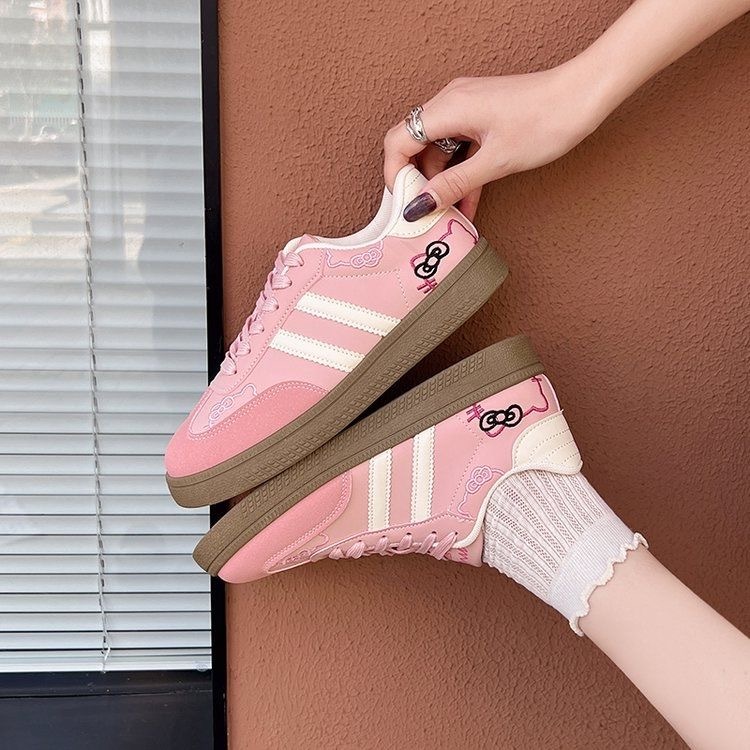 Women's 2026 Early Spring New Korean Minimalist Chic Sneakers - Hello Kitty-Inspired Embroidery German Trainer Versatile