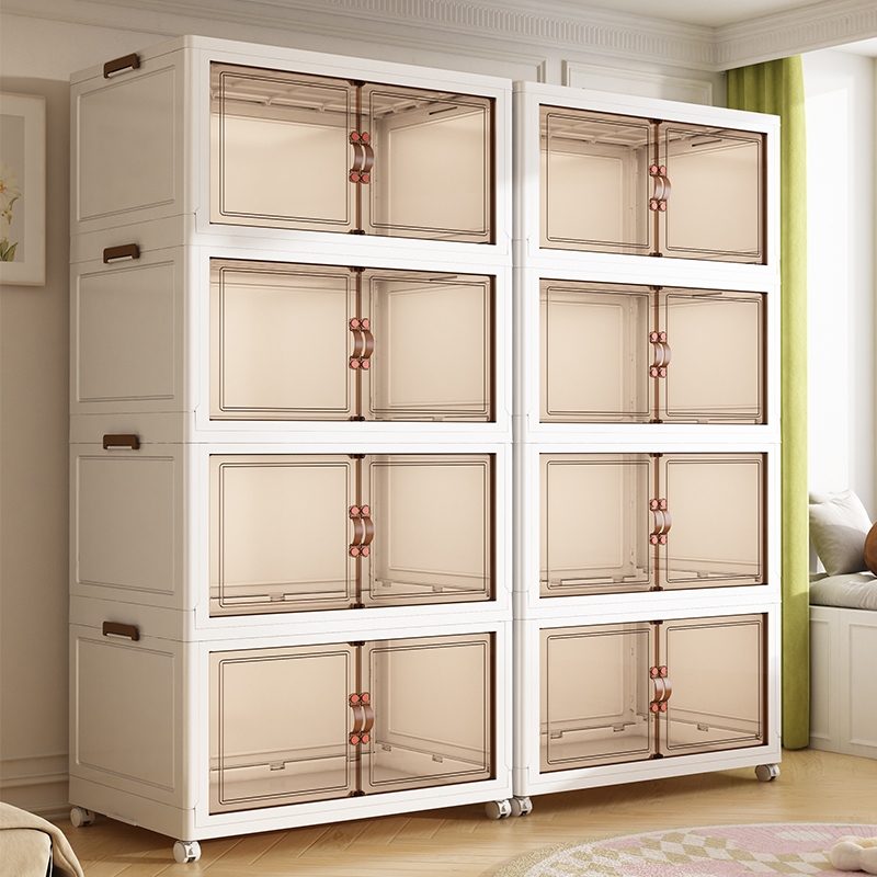X-Mart Portable Transparent Storage Box 80cm (3-6 Layers) 2 Doors Foldable Stackable Storage Cabinet Box with Roller