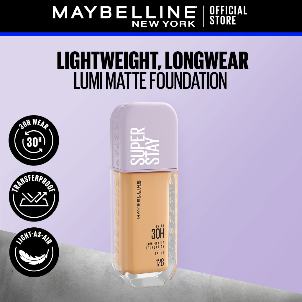 Maybelline Super Stay Lumi-Matte Foundation - 30H Longwear Light-as-Air Lightweight Waterproof Full Coverage