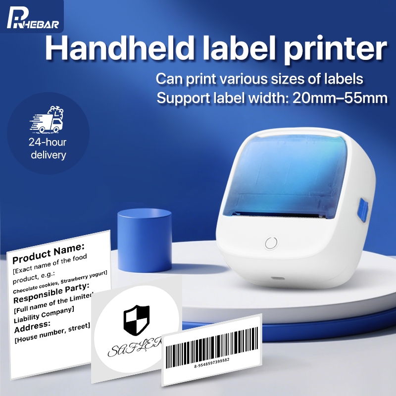 Rhebar Portable Thermal Printer B21 Mini Label Printer Waterproof Name QR Code Label Stickers