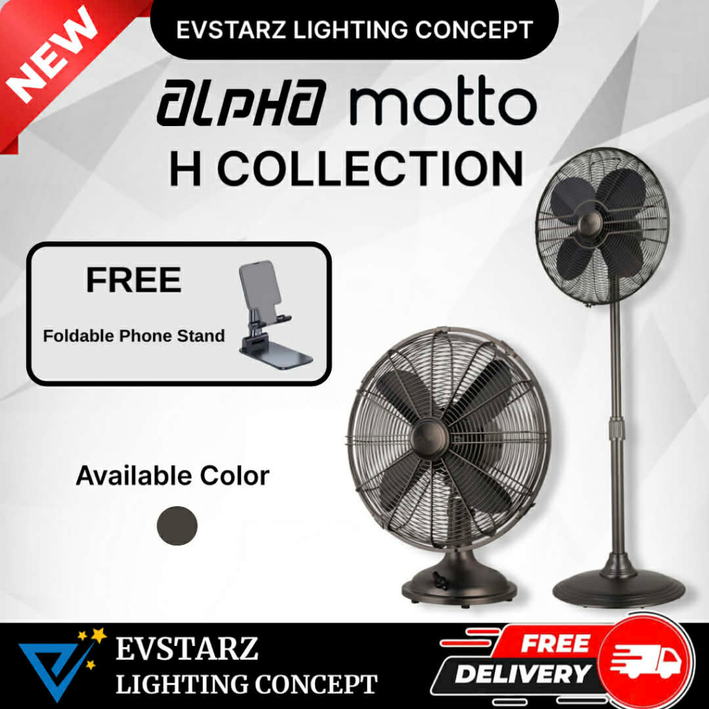 ALPHA MOTTO H Collection H10 / H12 / H16 Table Fan Desk Fan Stand Fan 10/12/16 inches Blade with 3 Speeds