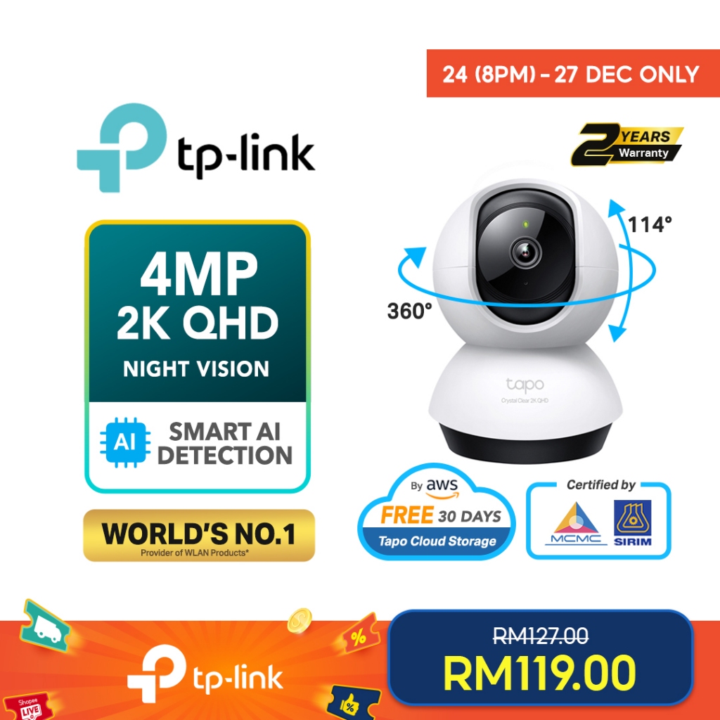 TP-Link Tapo C220 4MP/2K Pan/Tilt AI CCTV WIFI & Wireless IP Camera with Smart AI Detection & Notifications