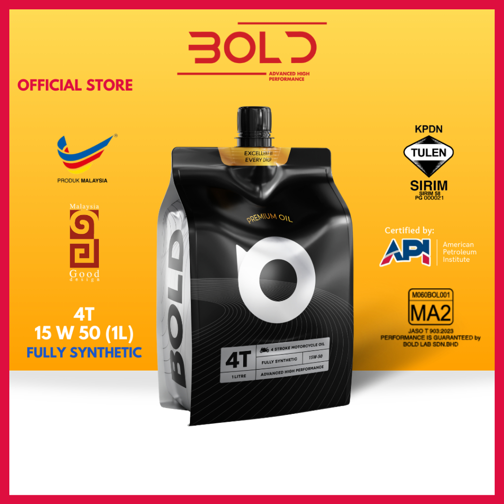 BOLD SIRIM 4T 15w50 1L Fully Synthetic MA2 Motorcycle Engine Oil Minyak Hitam Motor Motosikal 15w-50 LC135 Y15 Y16
