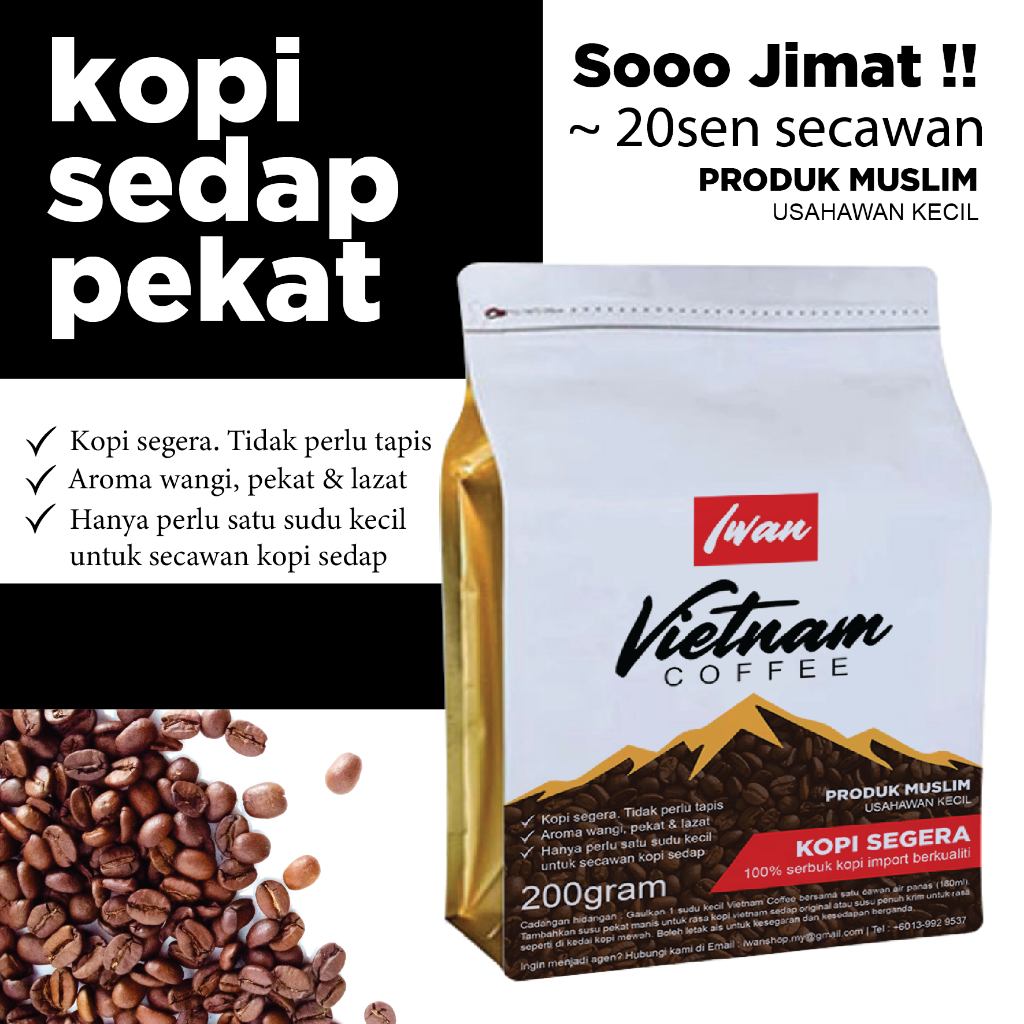 Iwan Kopi Vietnam Sedap Halal Tiada Gula Original Import Serbuk Instant Tak Perlu Tapis