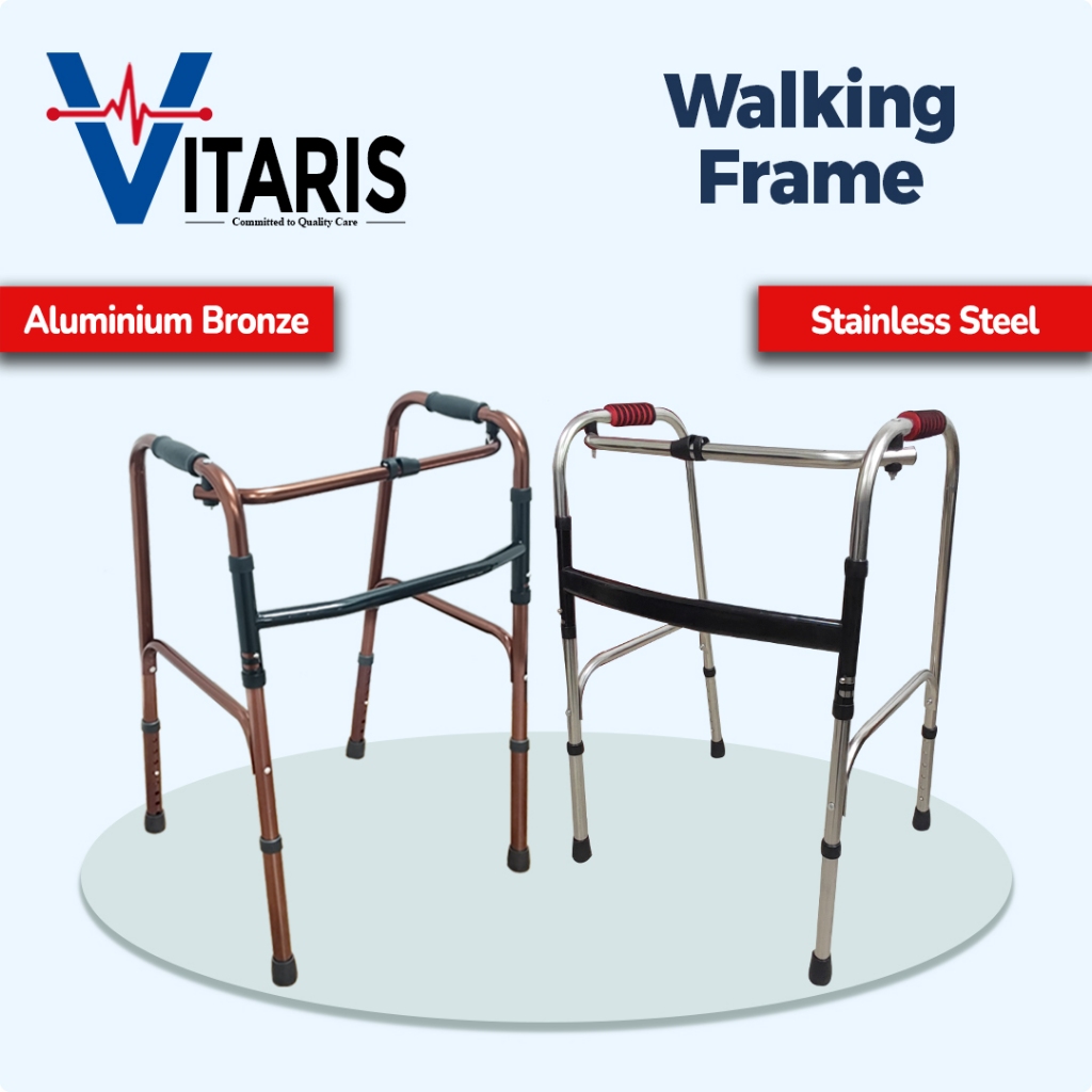 Foldable Stainless Steel & Aluminium Alloy Bronze Walking Frame Walking Aid Tongkat Bantu Jalan