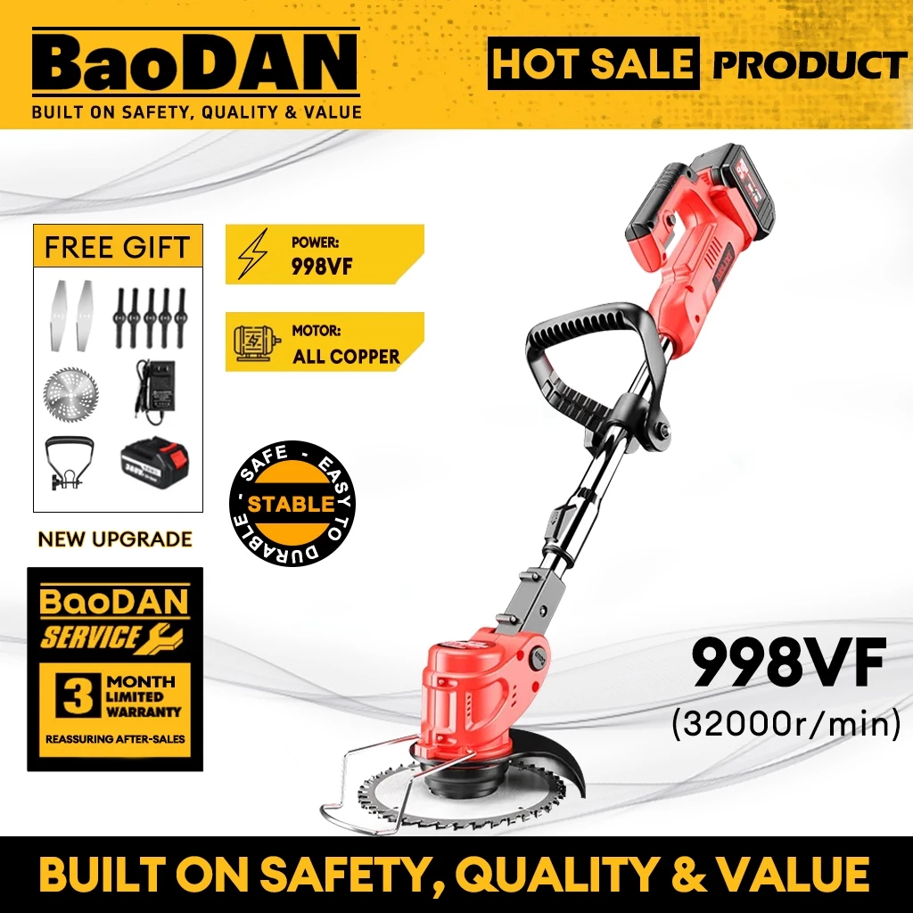 998VF Battery Cordless Grass Trimmer Rechargeable Lawn Mower Electric Mesin Rumput Cutter Bateri Mesin Potong Rumput 割草机